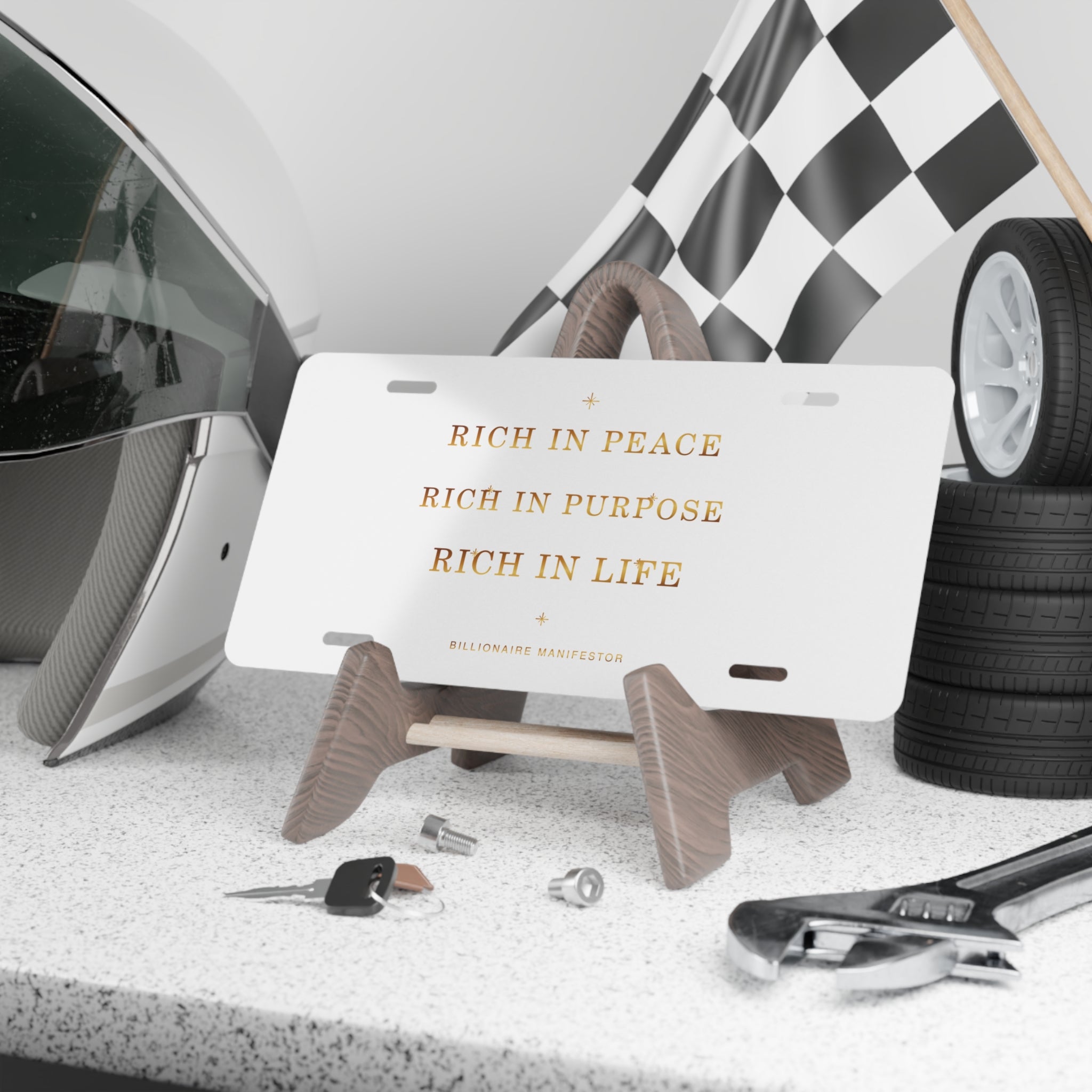 Rich in Peace, Purpose & Life Vanity Plate — additional product view by Quiet Wealth Journey