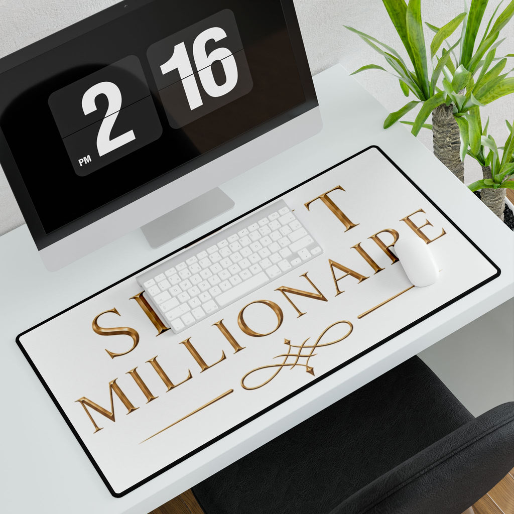 Silent Millionaire Gold Statement Desk Mat — design detail view by Quiet Wealth Journey
