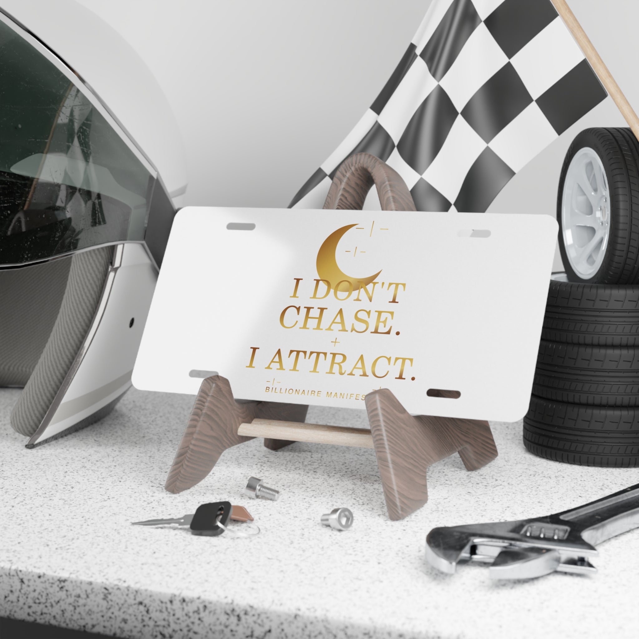 I Don’t Chase—I Attract Gold Vanity Plate — additional product view by Quiet Wealth Journey