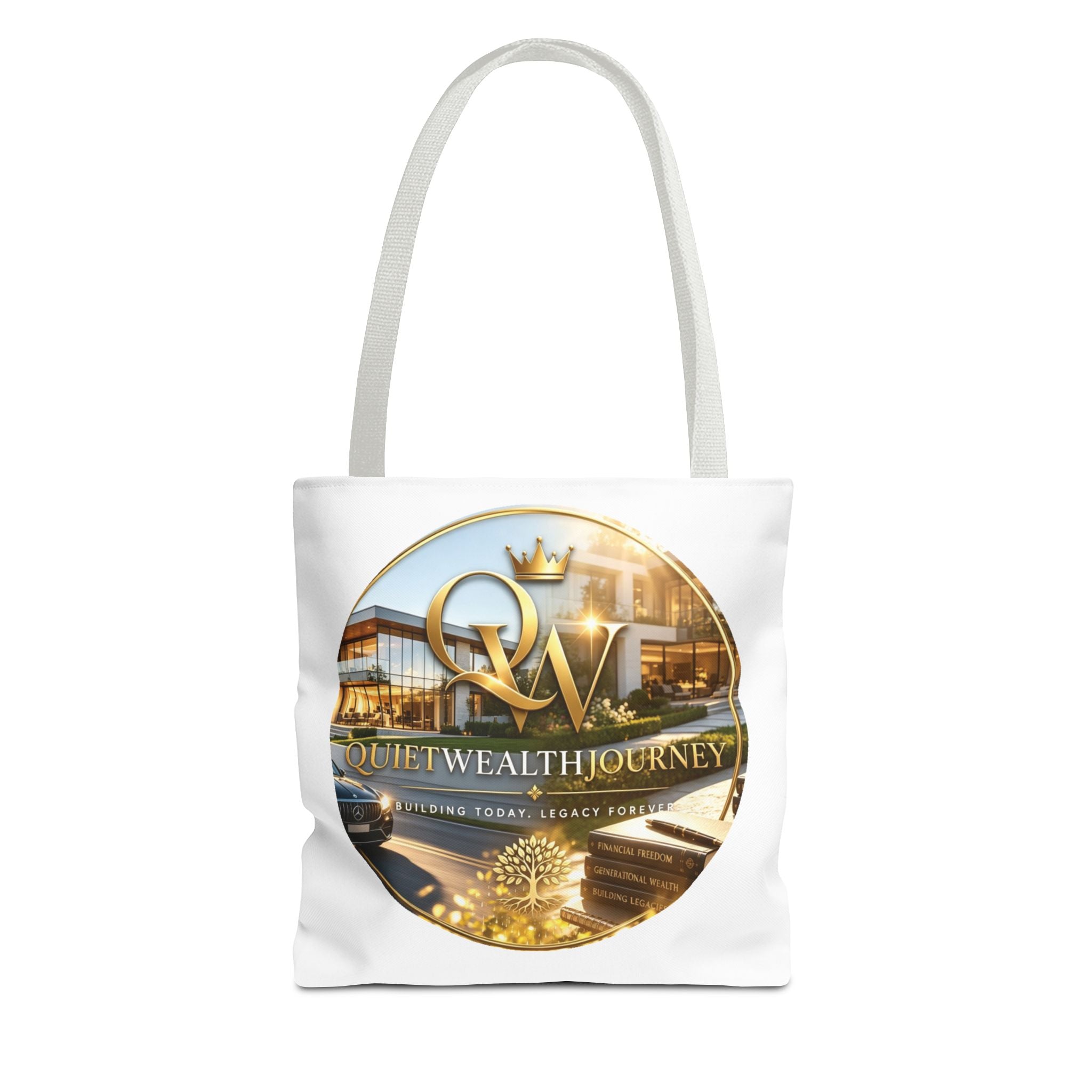 Quiet Wealth Journey Lifestyle Logo Tote – Light — design detail view by Quiet Wealth Journey