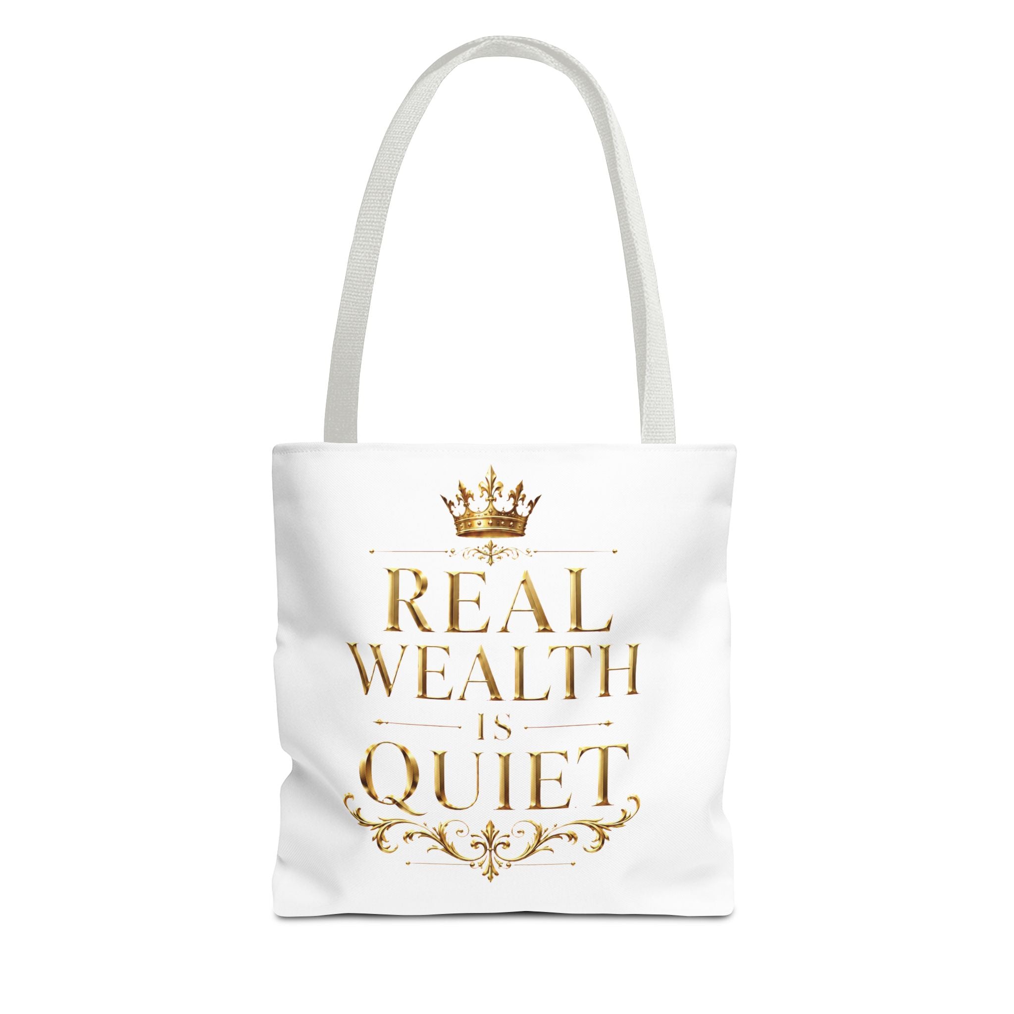 Real Wealth Is Quiet Gold Statement Tote — design detail view by Quiet Wealth Journey