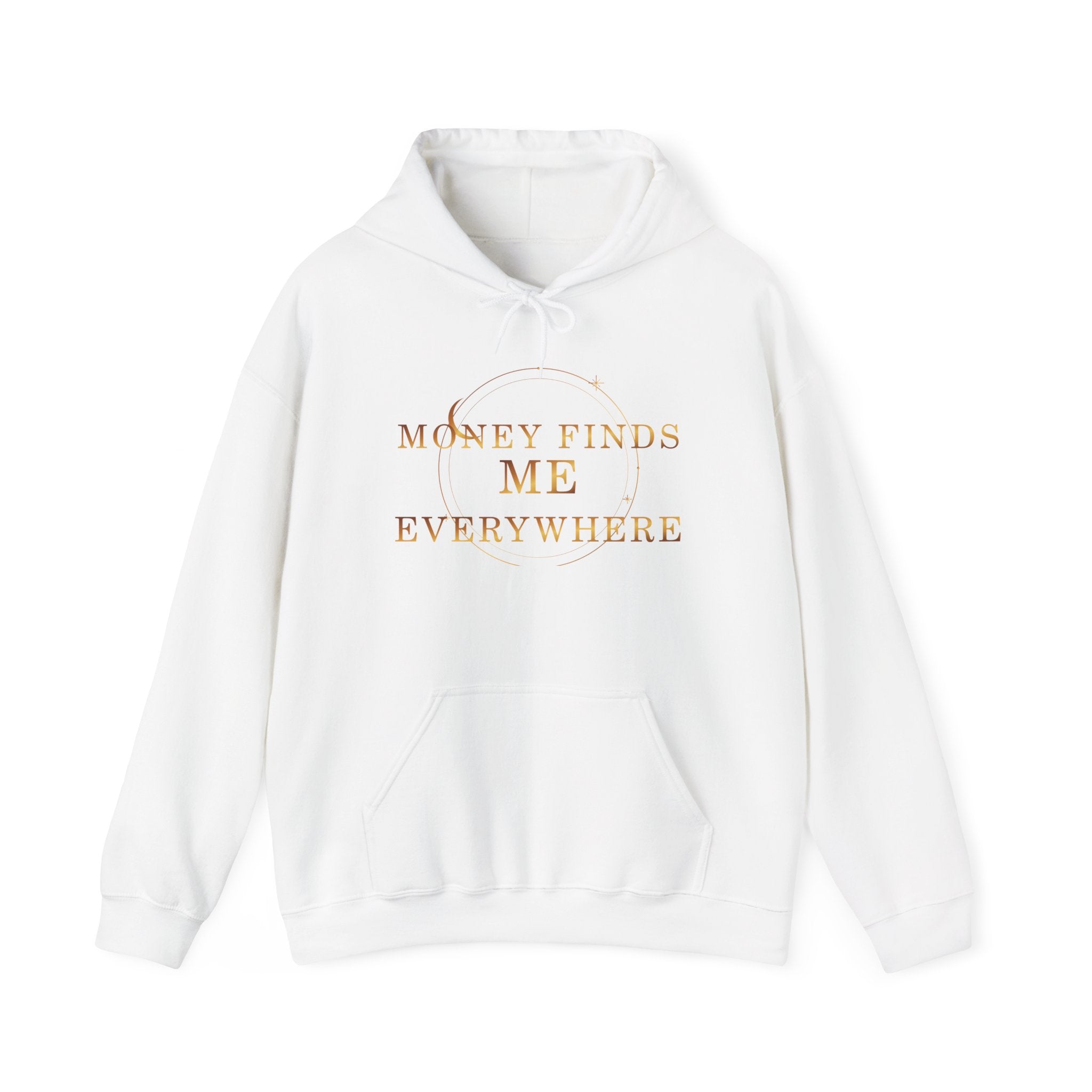 Money Finds Me Everywhere Gold Affirmation Hoodie — featured product view by Quiet Wealth Journey