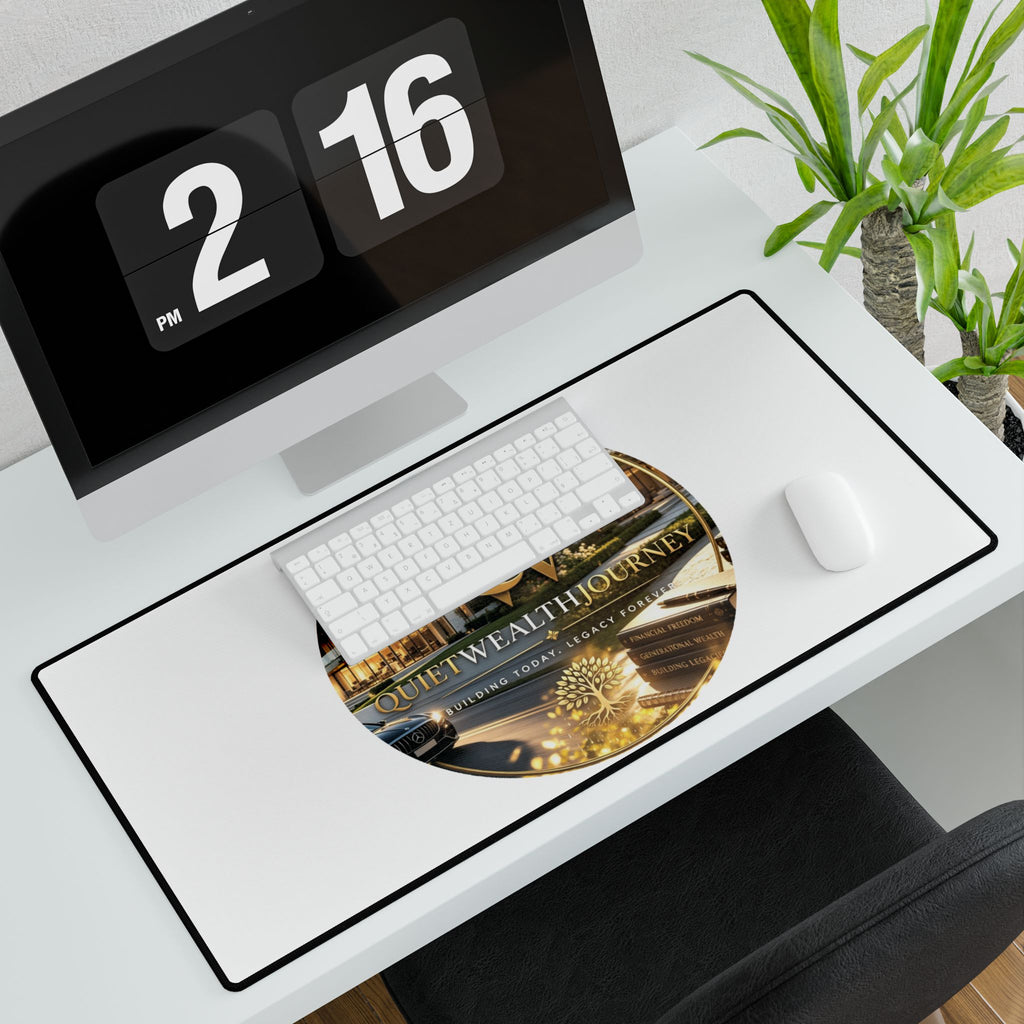 Quiet Wealth Journey Lifestyle Desk Mat — design detail view by Quiet Wealth Journey