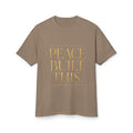 Peace Built This Garment-Dyed Statement Tee — design detail view by Quiet Wealth Journey