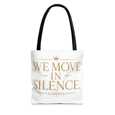 Statement Tote Bag – We Move in Silence | Gold Print, Canvas