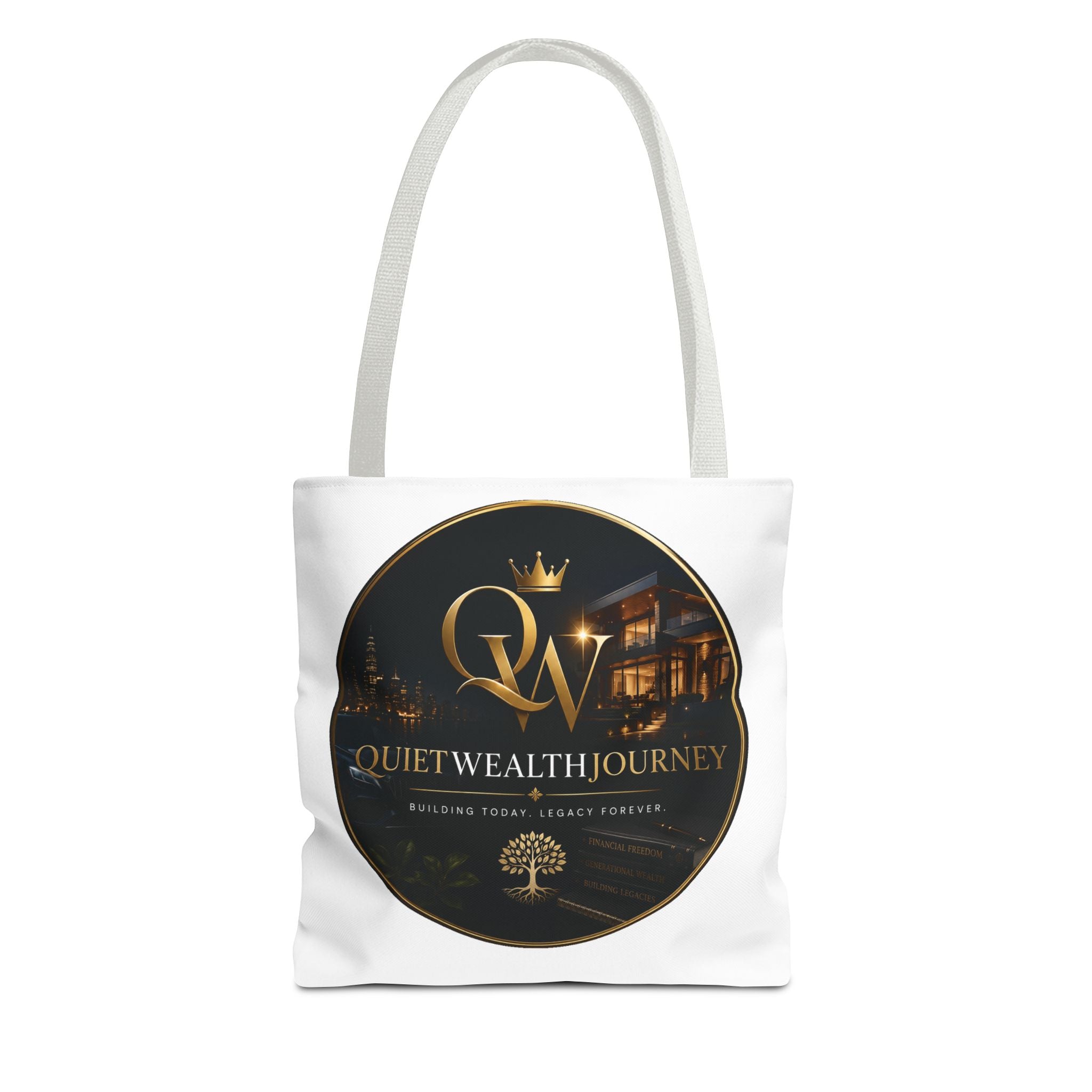 Quiet Wealth Journey Lifestyle Logo Tote – Dark — design detail view by Quiet Wealth Journey