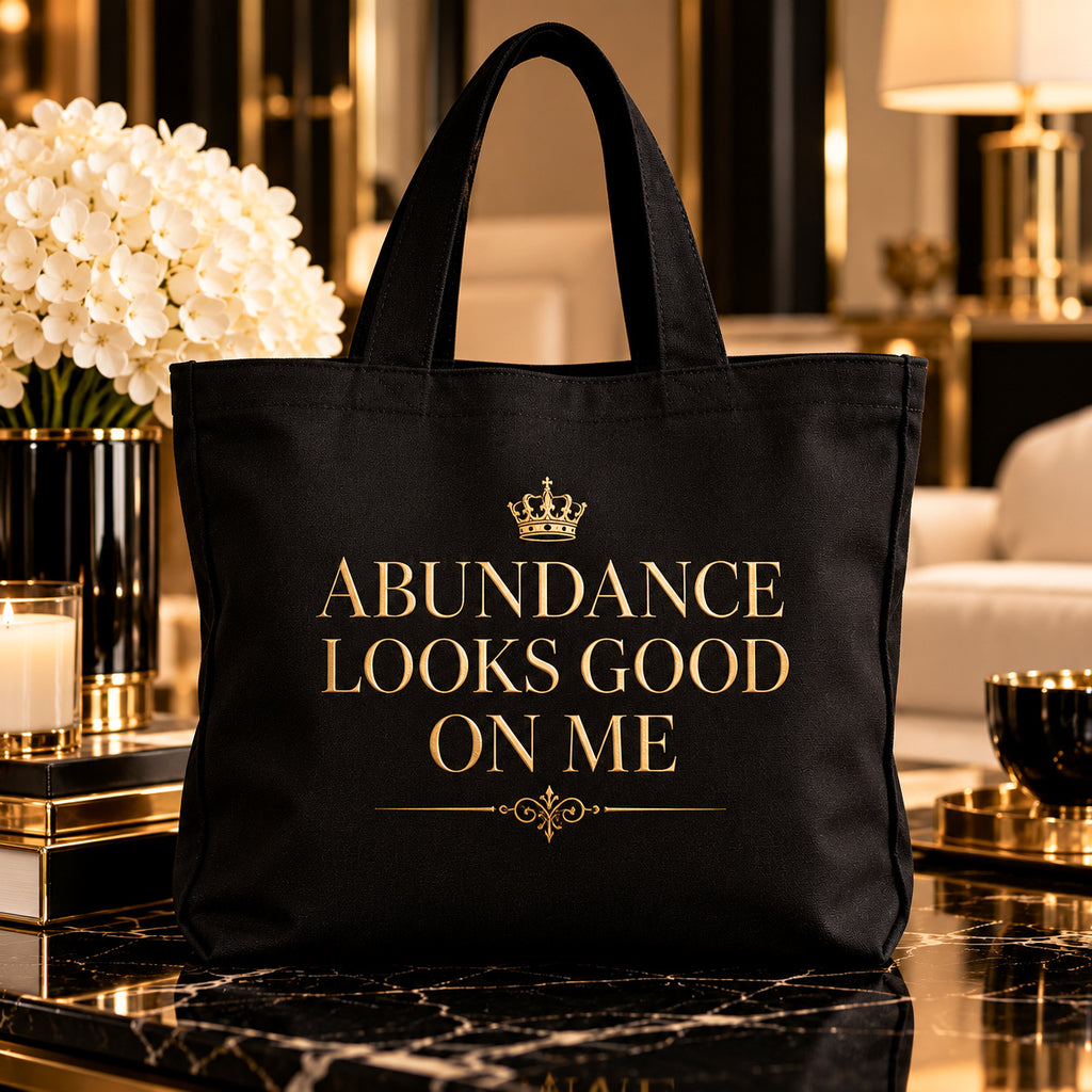 ABUNDANCE LOOKS GOOD ON ME tote — premium luxury hero