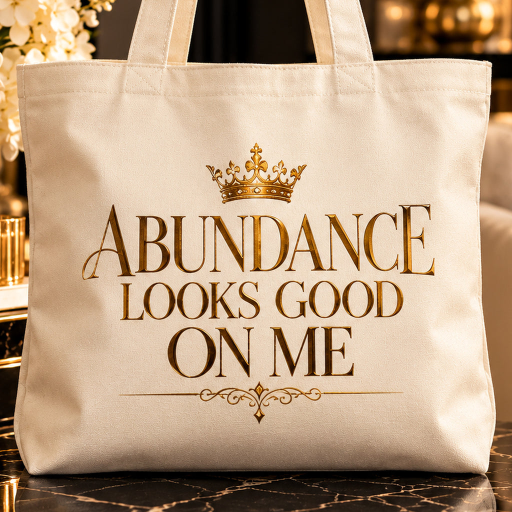 ABUNDANCE LOOKS GOOD ON ME tote — premium luxury detail