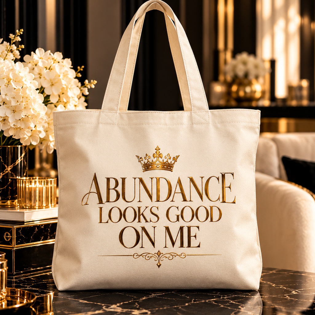ABUNDANCE LOOKS GOOD ON ME tote — premium luxury lifestyle