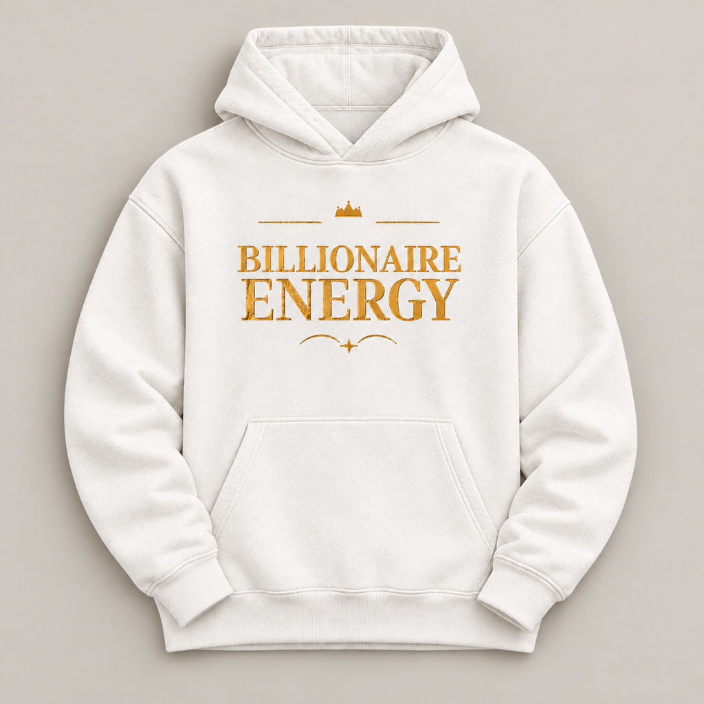 Billionaire Energy affirmation hoodie – flat lay view