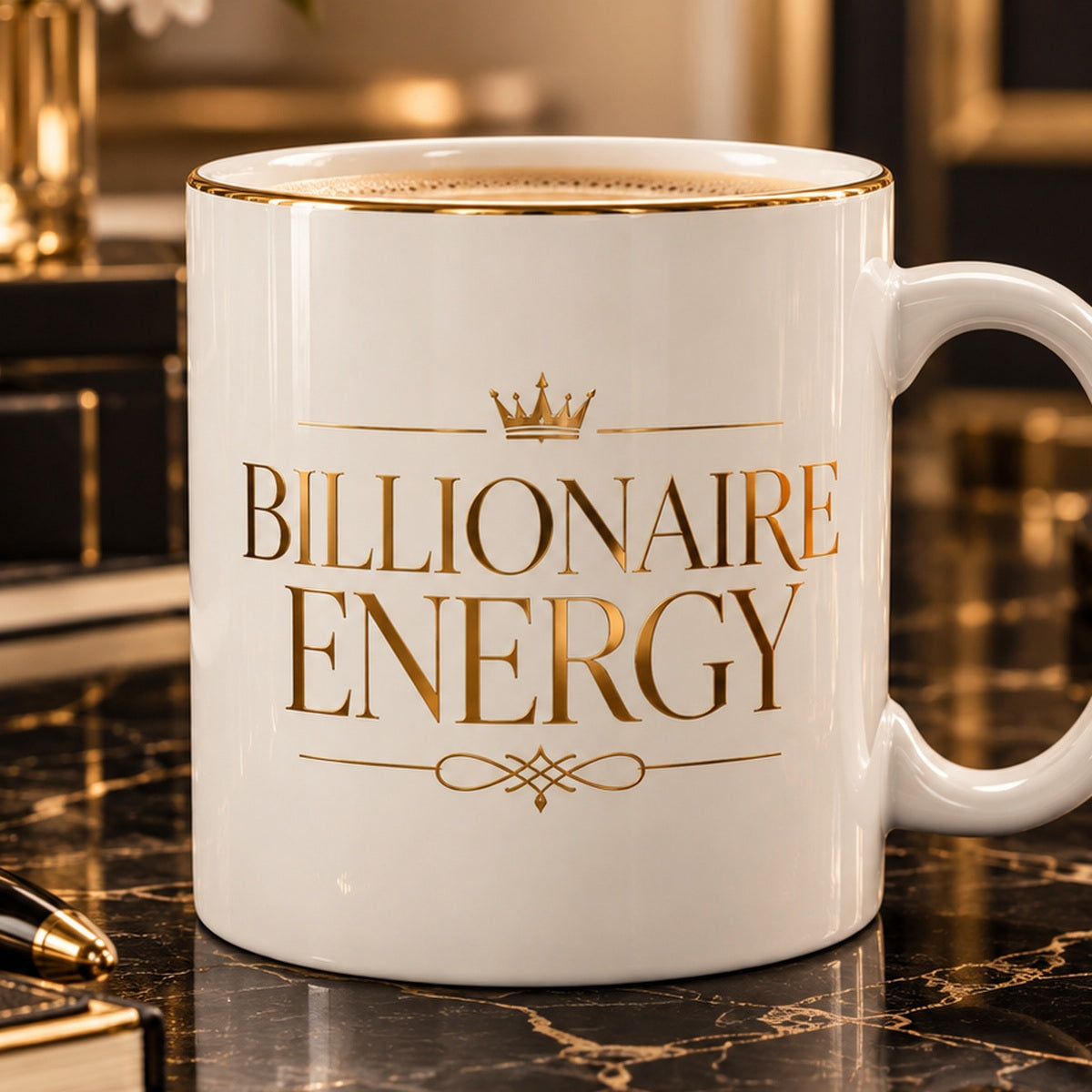 Billionaire Energy mug — premium luxury design detail
