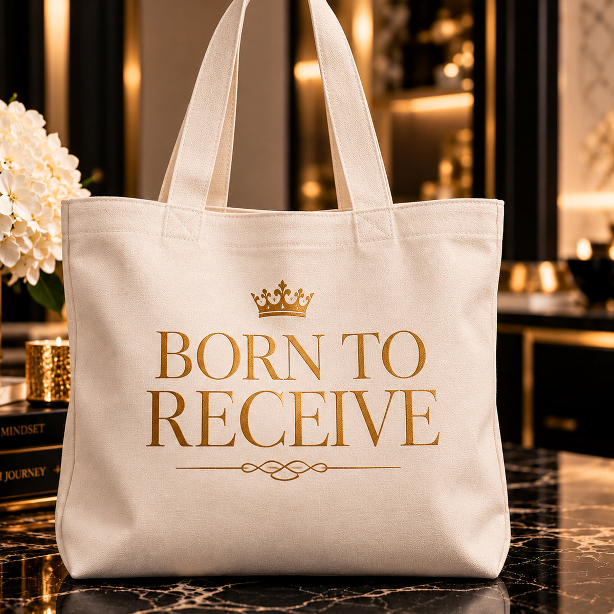 BORN TO RECEIVE tote — premium luxury alt