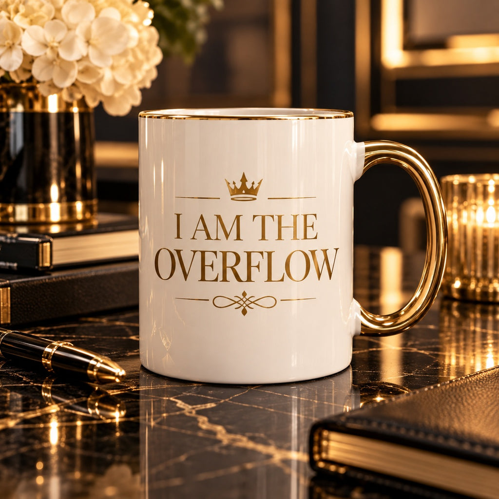 I Am the Overflow mug — premium luxury hero