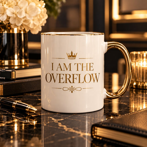 I Am the Overflow mug — premium luxury hero
