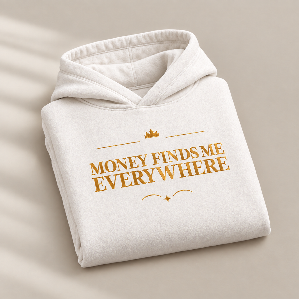 Money Finds Me Everywhere affirmation hoodie – folded view