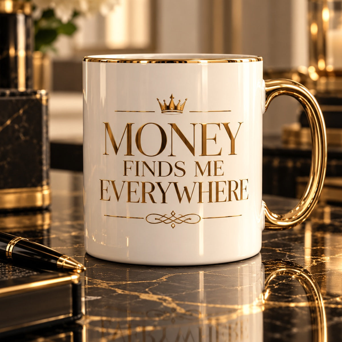 Money Finds Me Everywhere mug — premium luxury alternate view