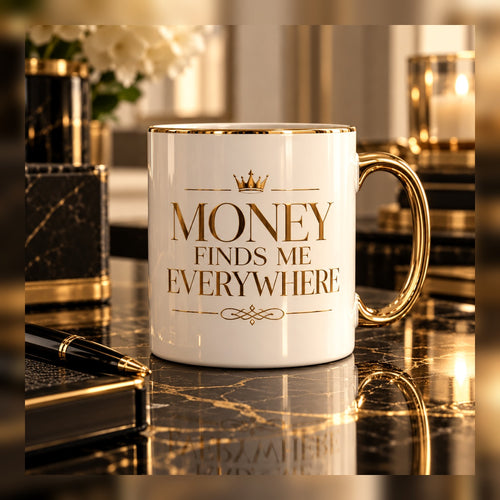 Money Finds Me Everywhere mug — premium luxury lifestyle