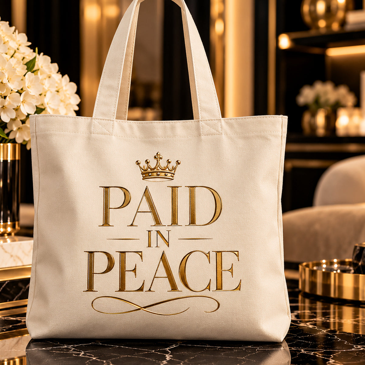 PAID IN PEACE tote — premium luxury alt