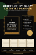 Quiet Luxury 30-Day Lifestyle Planner premium black and gold digital product cover