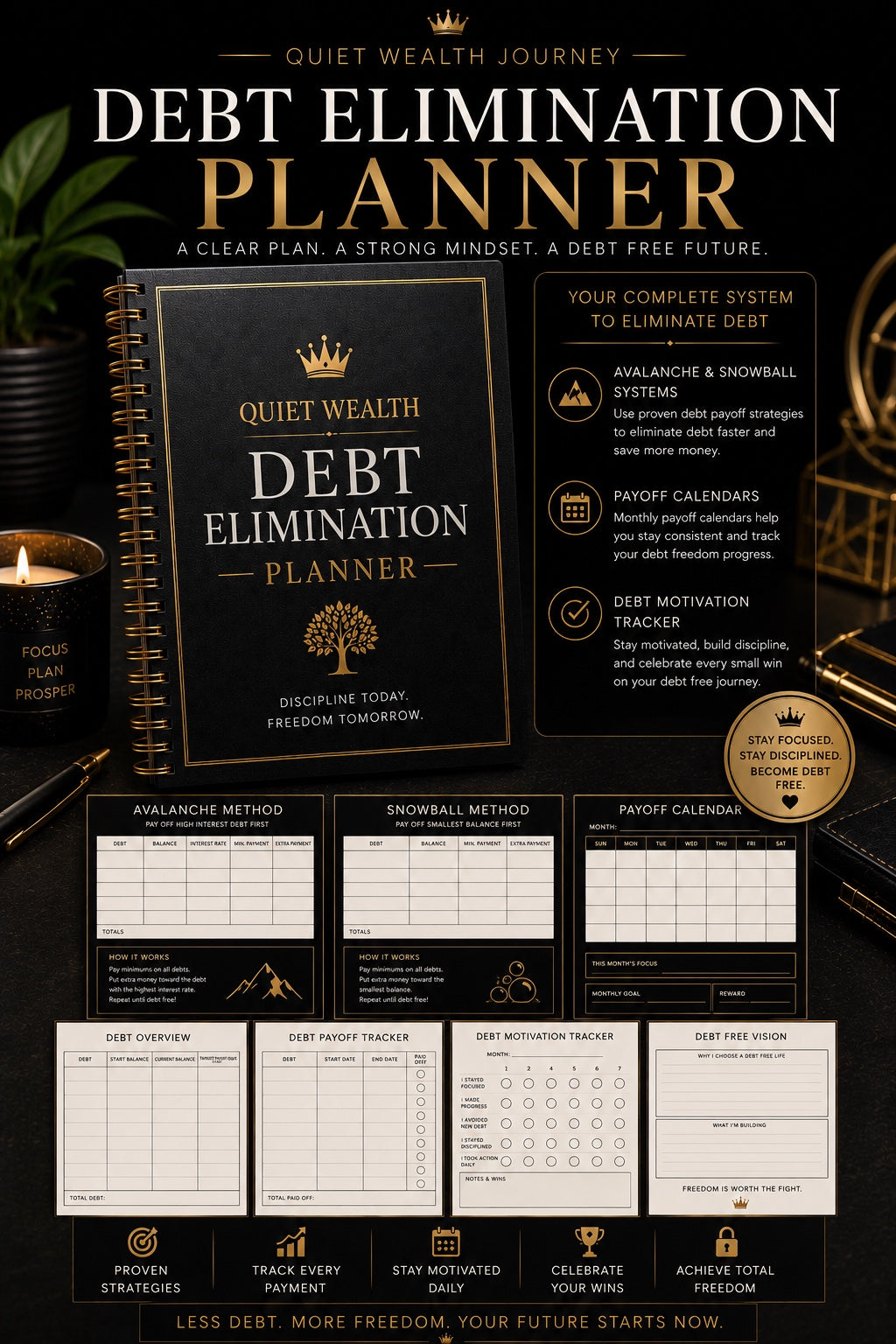 Quiet Wealth Debt Elimination Planner premium digital download mockup