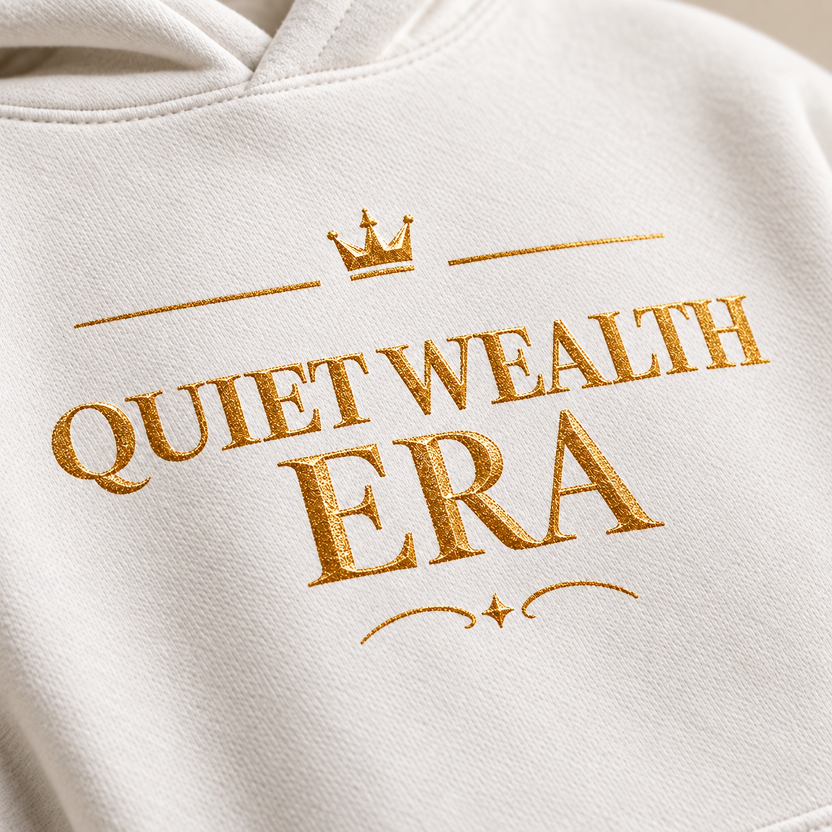 Quiet Wealth Era affirmation hoodie – print detail view