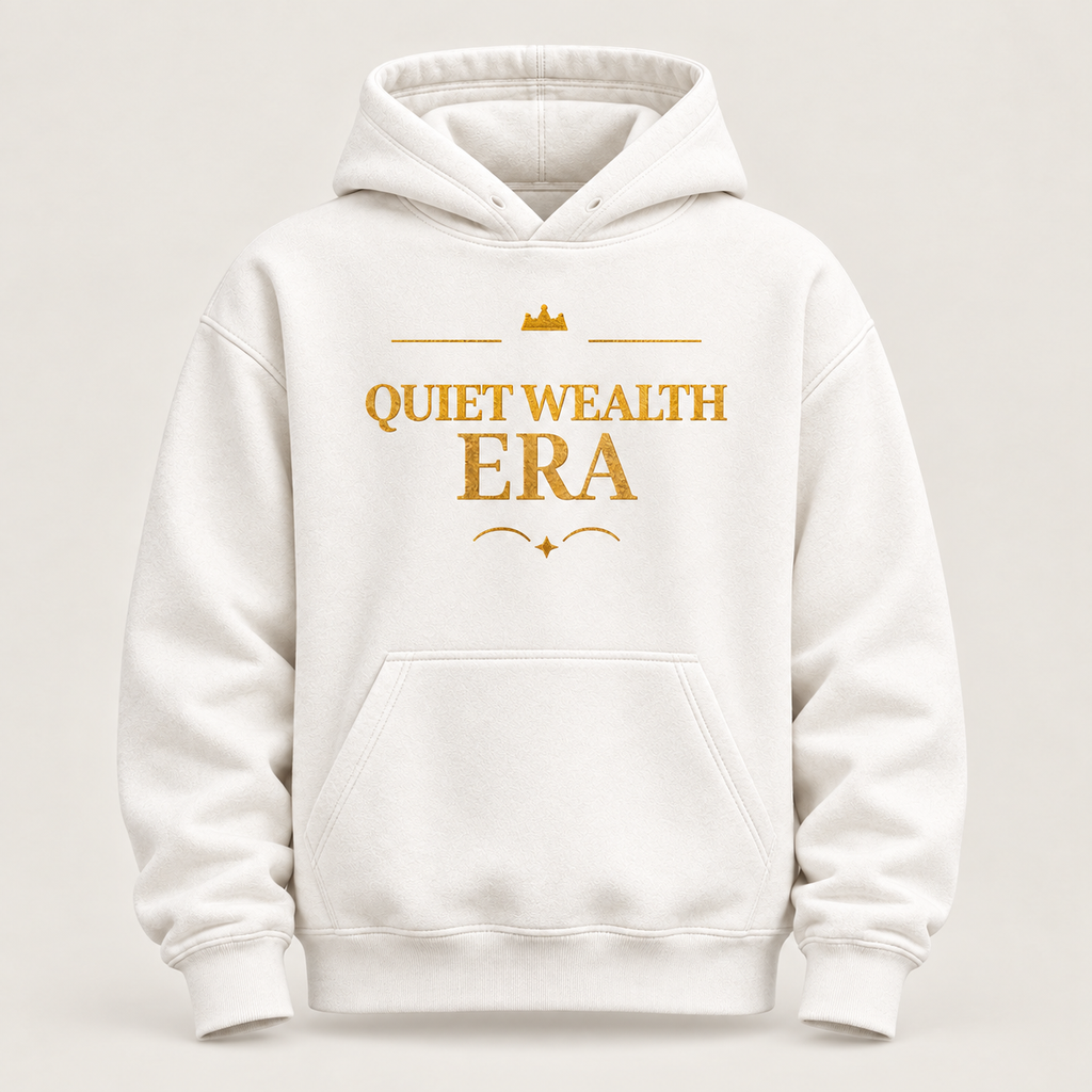 Quiet Wealth Era affirmation hoodie – front view