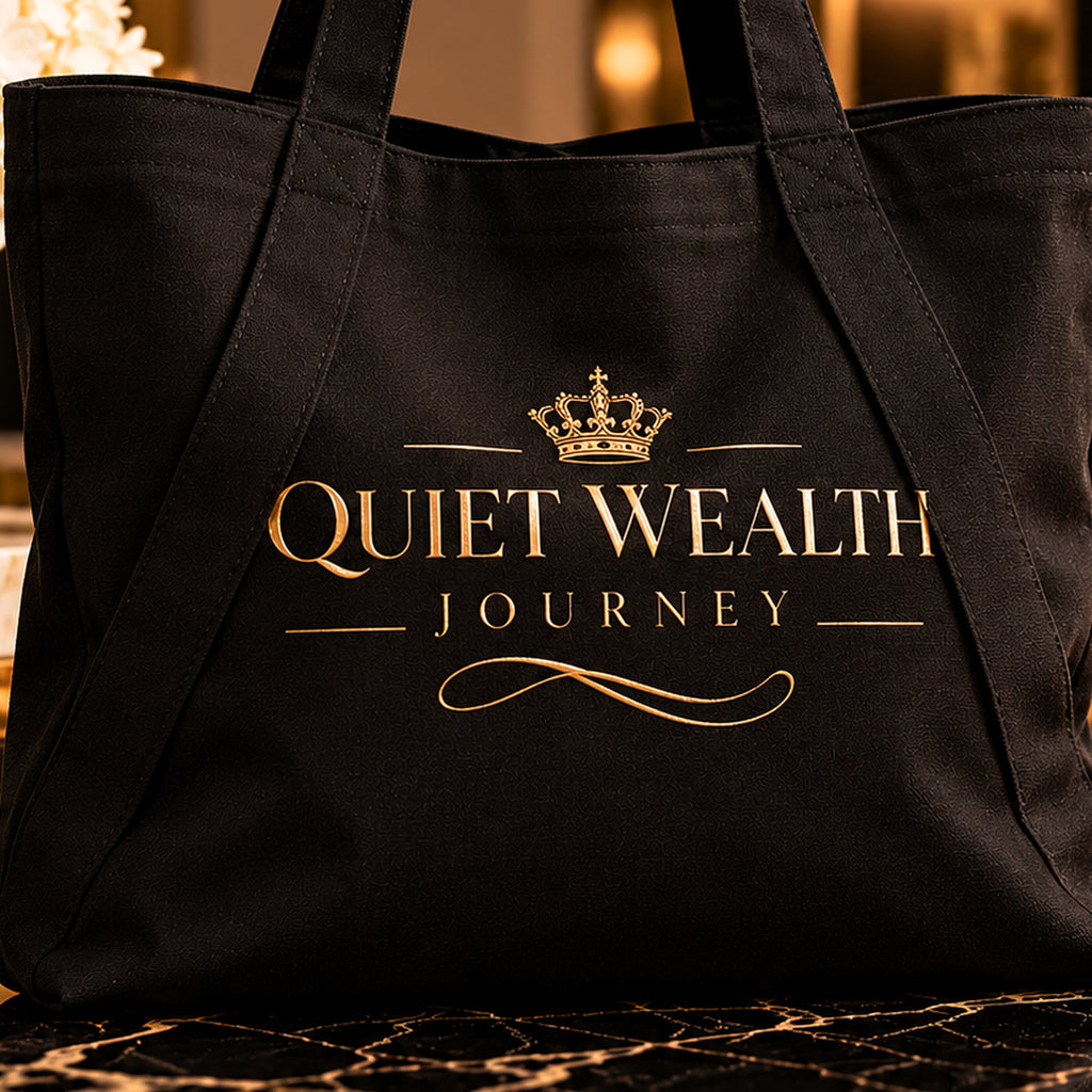QUIET WEALTH JOURNEY tote — premium luxury detail