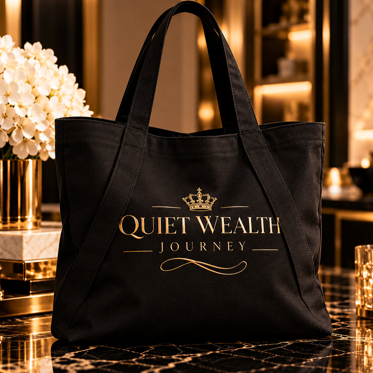 QUIET WEALTH JOURNEY tote — premium luxury lifestyle