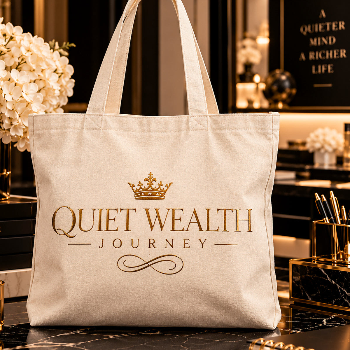 QUIET WEALTH JOURNEY tote — premium luxury alt