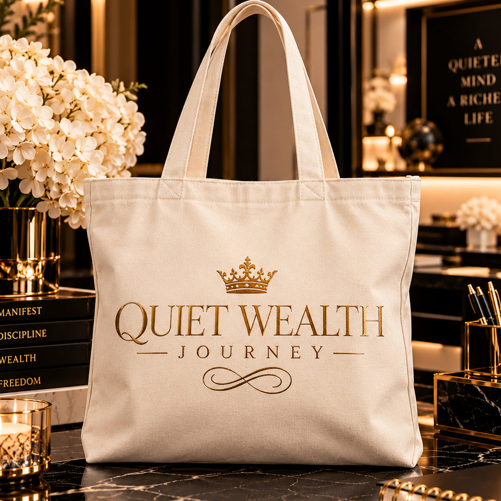 QUIET WEALTH JOURNEY tote — premium luxury lifestyle