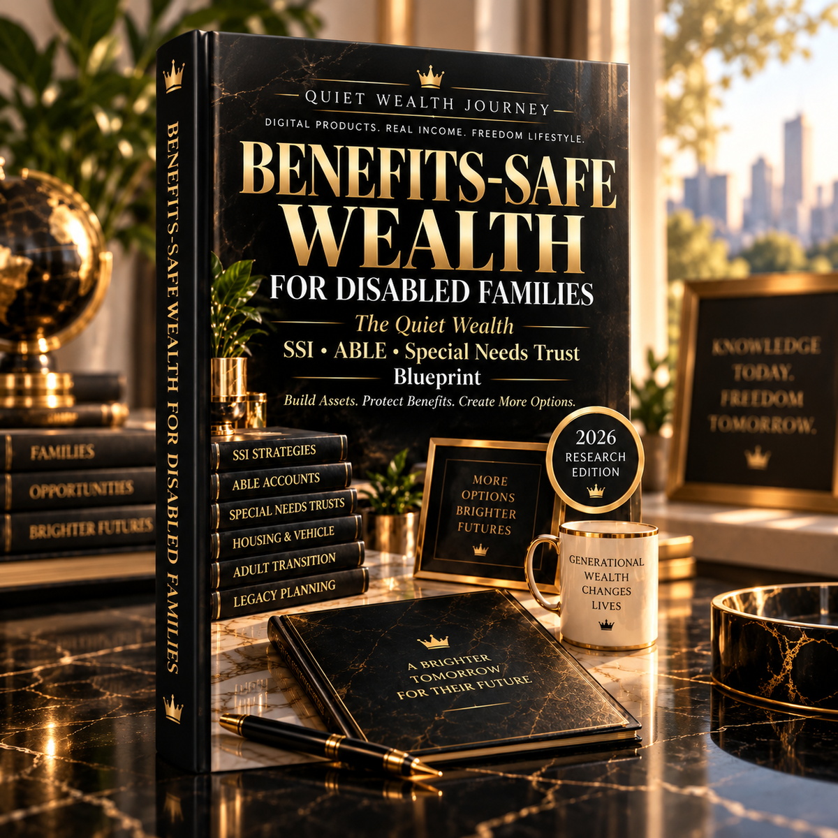 Quiet Wealth Journey Benefits-Safe Wealth for Disabled Families premium luxury ebook hero mockup