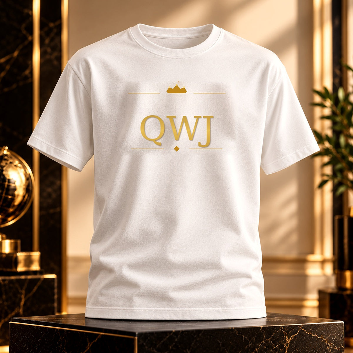 QWJ GOLD CROWN MONOGRAM tee — premium luxury lifestyle