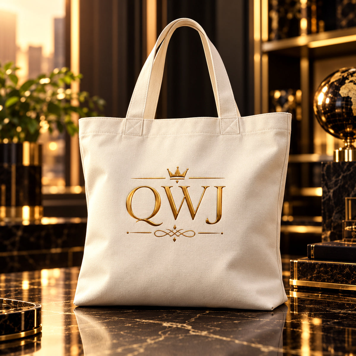 QWJ GOLD MONOGRAM tote — premium luxury hero
