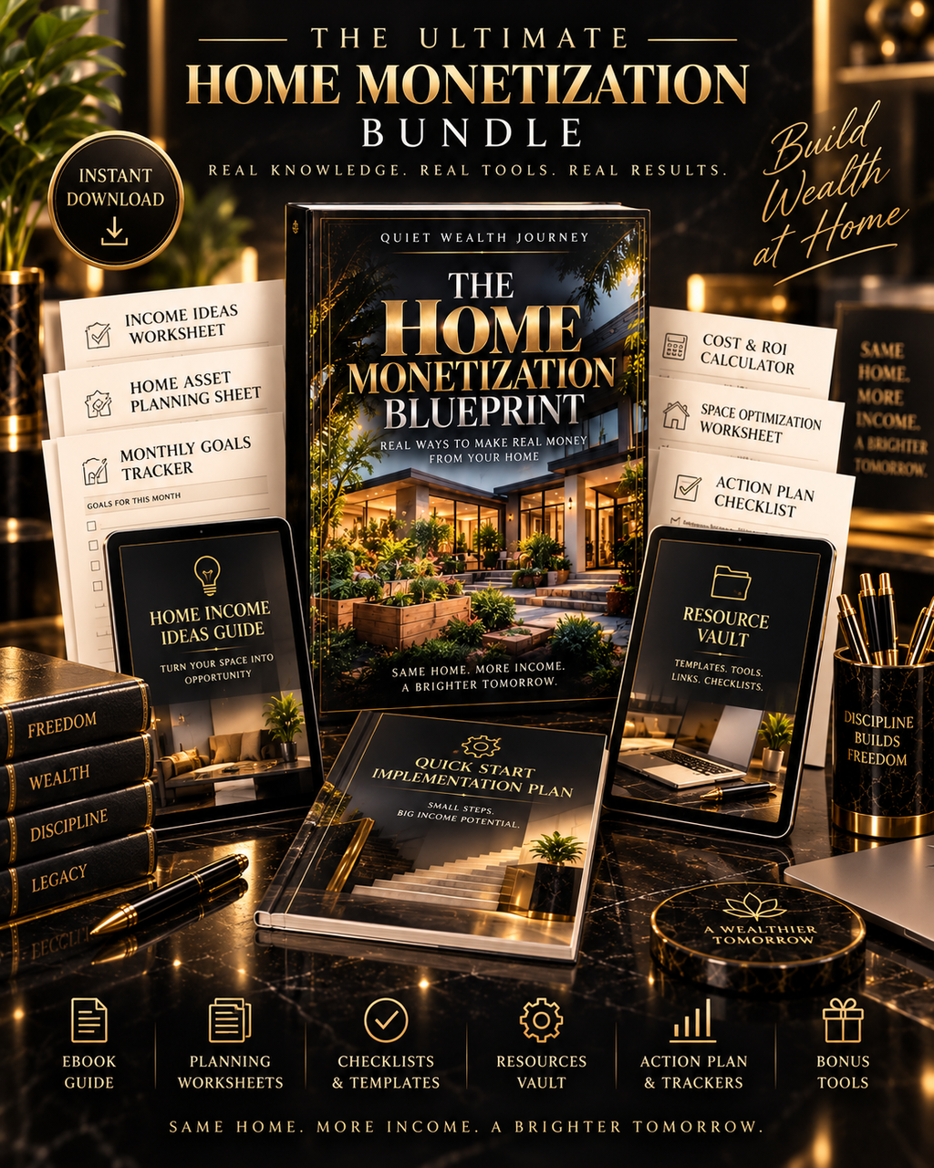 Quiet Wealth Journey Home Monetization Blueprint complete premium digital bundle with ebook worksheets and planning tools