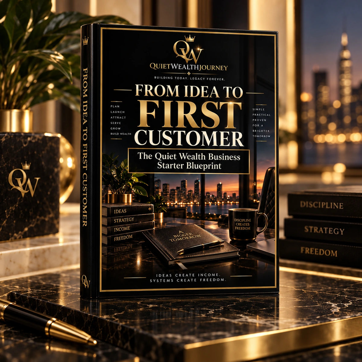 Quiet Wealth Journey From Idea to First Customer premium luxury business starter ebook mockup