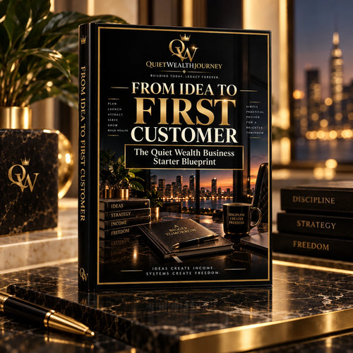 Quiet Wealth Journey From Idea to First Customer premium luxury business starter ebook mockup