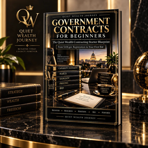 Quiet Wealth Journey Government Contracts for Beginners premium luxury contracting ebook mockup