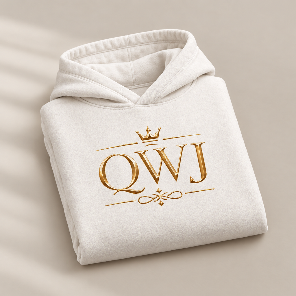 QWJ Gold Monogram affirmation hoodie – folded view