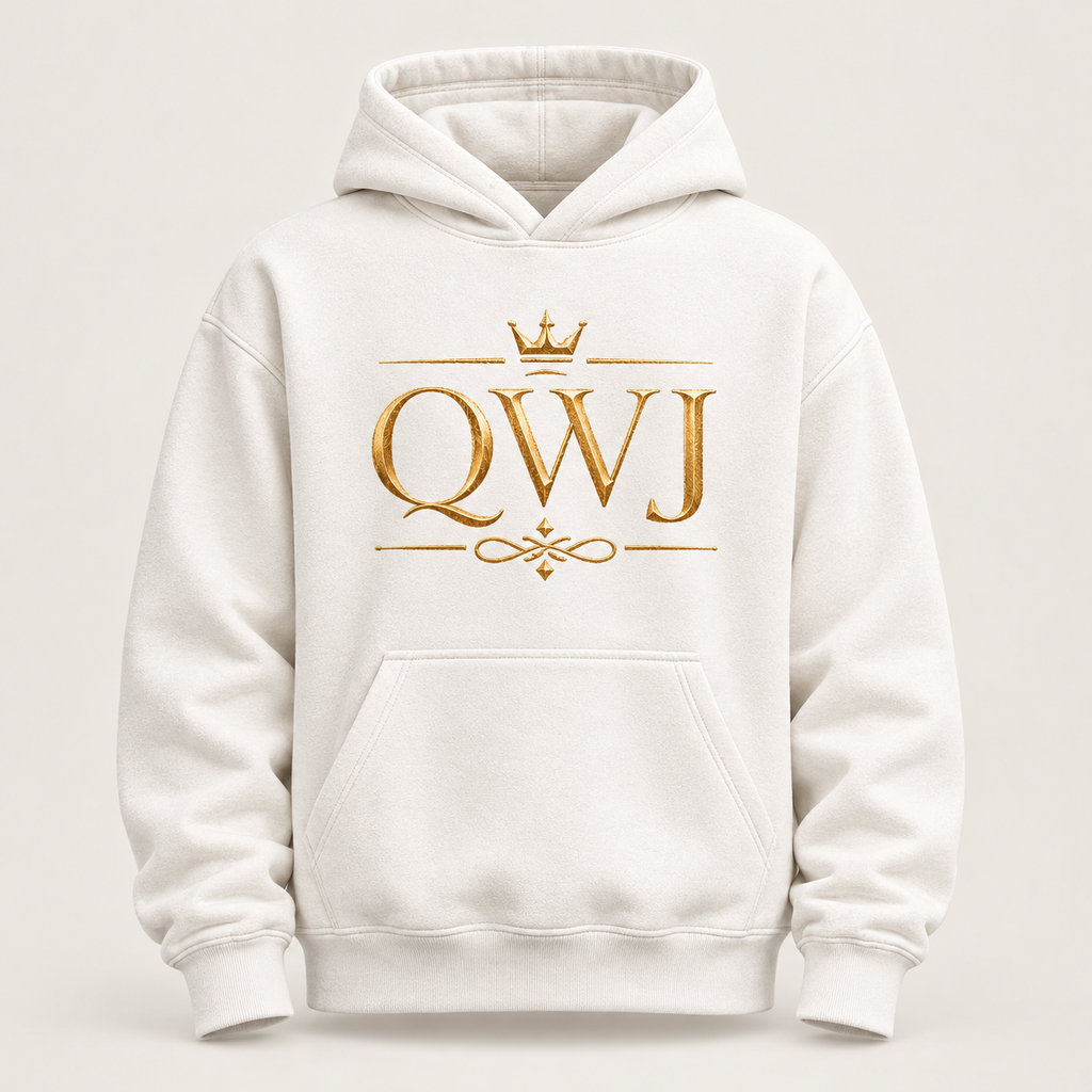 QWJ Gold Monogram affirmation hoodie – front view