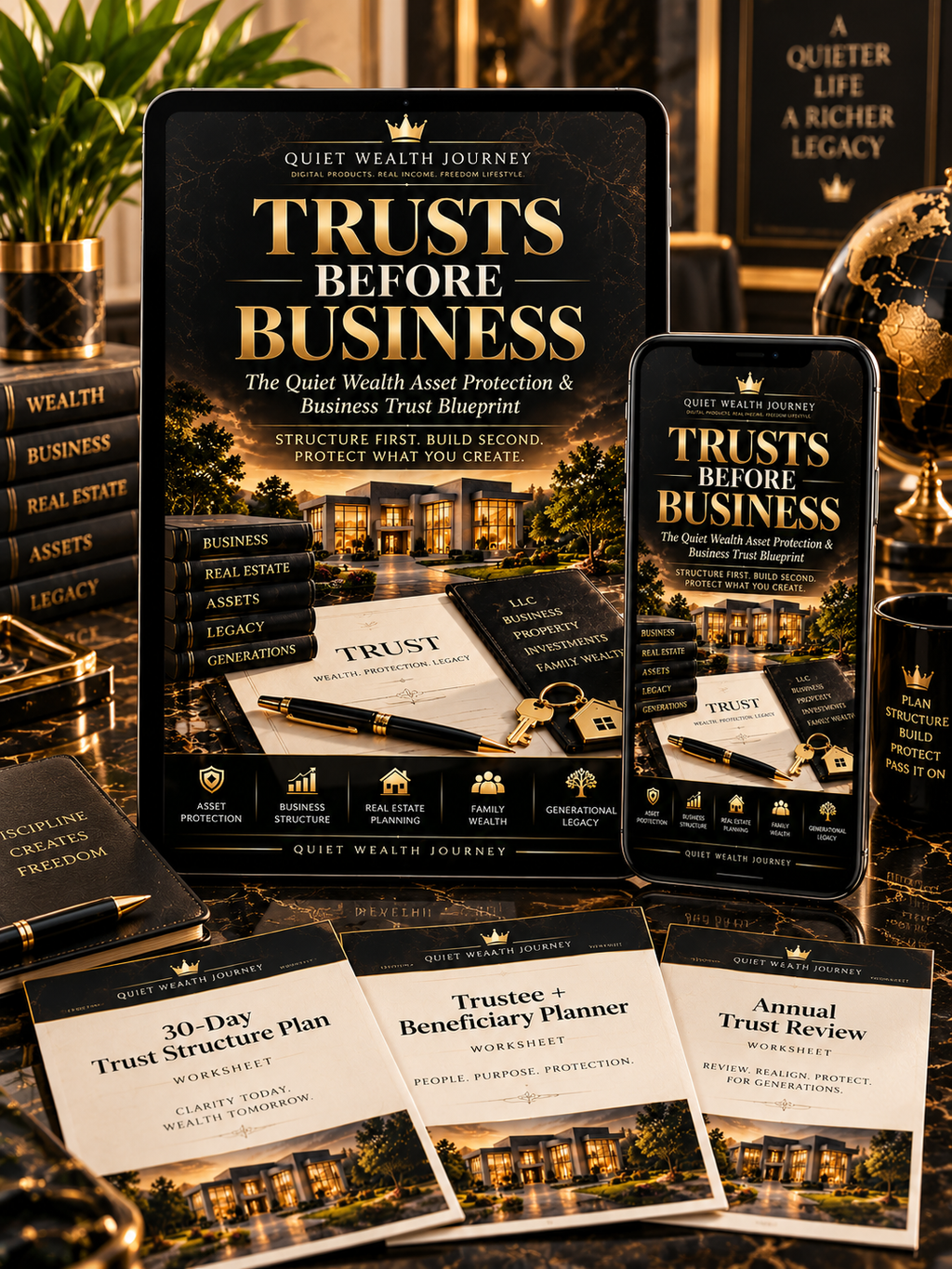 Quiet Wealth Journey Trusts Before Business complete digital bundle mockup