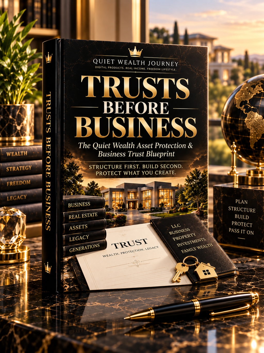 Quiet Wealth Journey Trusts Before Business premium luxury hero mockup