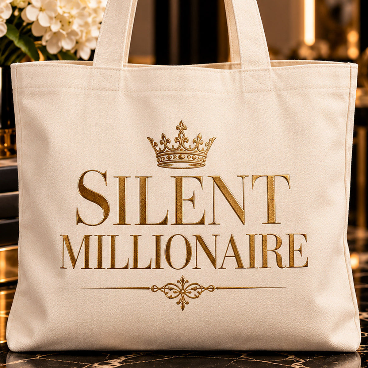 SILENT MILLIONAIRE tote — premium luxury detail