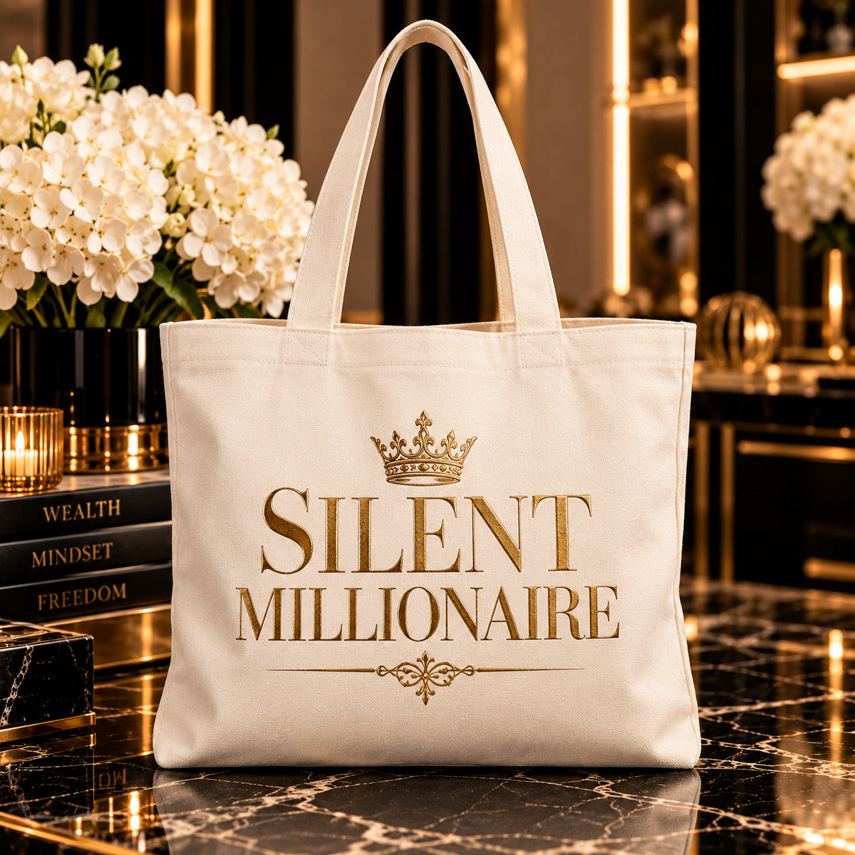 SILENT MILLIONAIRE tote — premium luxury hero