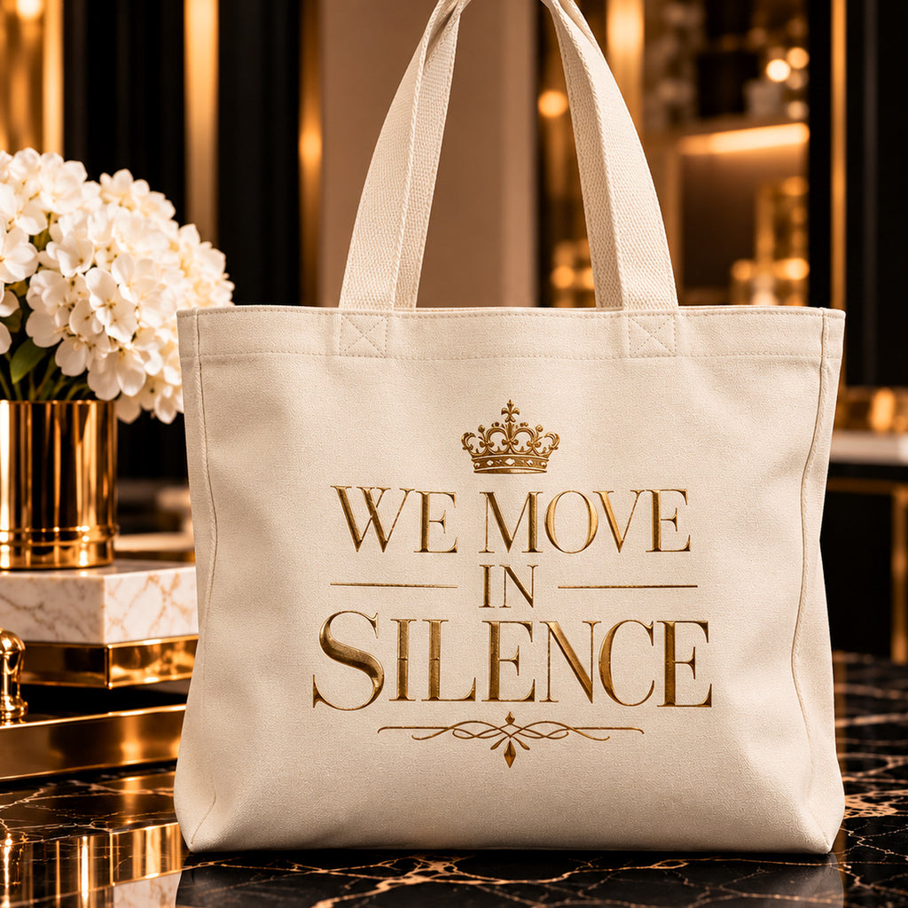 WE MOVE IN SILENCE tote — premium luxury alt