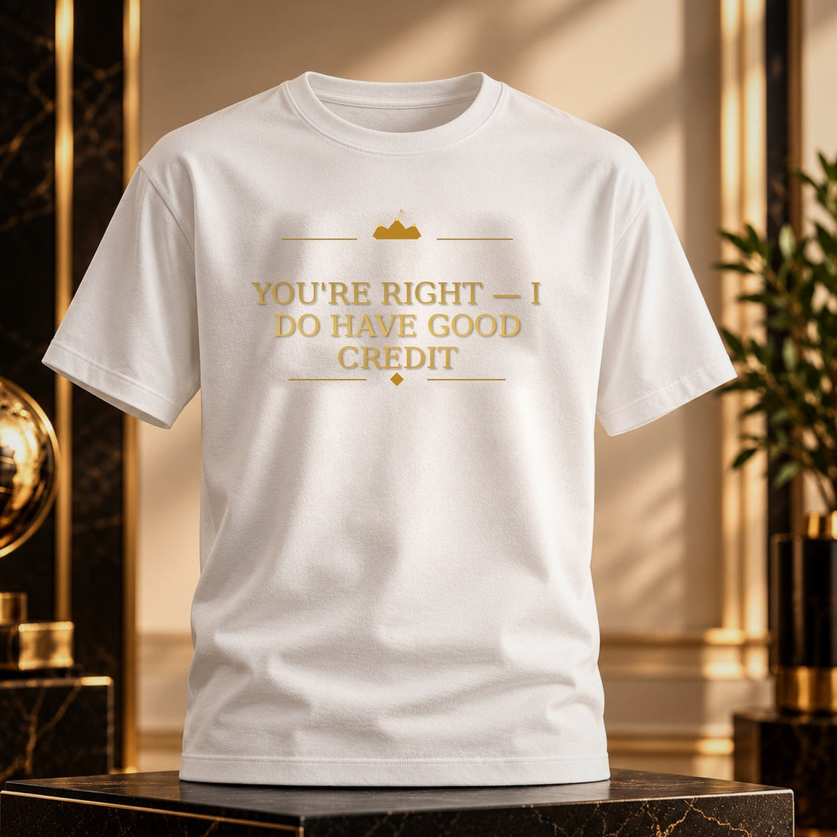 YOU'RE RIGHT I DO HAVE GOOD CREDIT tee — premium luxury alternate view